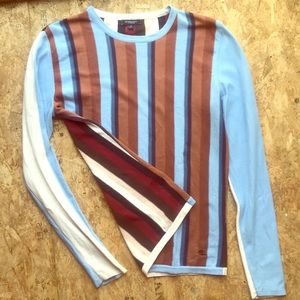 Burberry London Cotton Print Striped Knit Crew